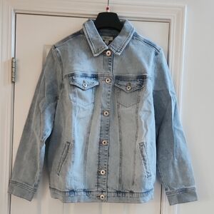 Style & Co denim Jean Jacket Trucker Boyfriend Light Blue outerwear LOGO Size L